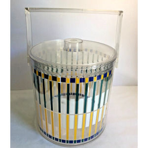 Vintage Stotter Acrylic Plastic Ice Bucket 1980s Green Blue Yellow White Stripe